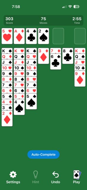 Solitaire 1515 Auto-Complete button available