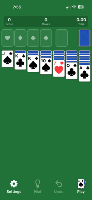 Solitaire 1515 — a freshly dealt Klondike board